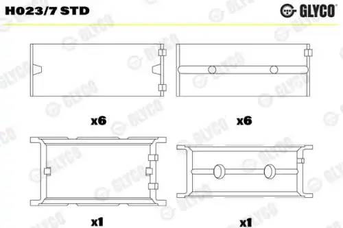 вкладыши коренные к-кт! (7) Opel Omega, BMW E28-E46 2.0-2.8 M50-M54 81> H023/7 STD GLYCO