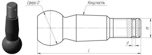 палец рулевой тяги !D=40,L=104,М24х1.5 МАЗ-5336/5337/5551/5516/6501/5440/6303/6430 5336-3003065-02 БААЗ