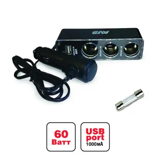 разветвитель прикуривателя! 12/24V, на 3 выхода + 1 USB 43266 AVS