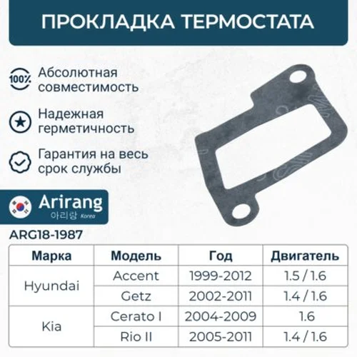 ПРОКЛАДКА ТЕРМОСТАТА/2561426002/ARG18-1987/ARIRANG (10702070/210819/0166276, КОРЕЯ, РЕСПУБЛИКА)