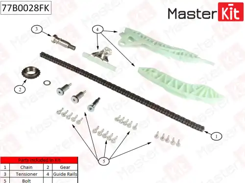 к-кт цепи ГРМ! Citroen C3/C4/C5, Peugeot 207/208, BMW F20/F30 09> 77B0028FK MASTERKIT