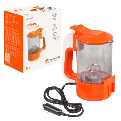 чайник автомобильный! 12в, прозрачный+оранжевый пластик, автоматическое отключение ABK-12-03 AIRLINE