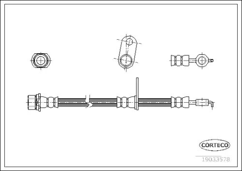 шланг тормозной передний правый! L=636 Toyota Avensis 1.6-2.4/2.0 D-4D/2.2 D-4D 03> 19033578 CORTECO