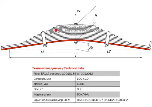 лист рессоры коренной! задний, №1, 100х10, L=1200 BPW 1001013BW-2912101 ЧУСОВСКАЯ РЕССОРА