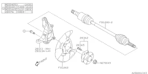 HUBHSG BOLT M12 28376SJ000 SUBARU