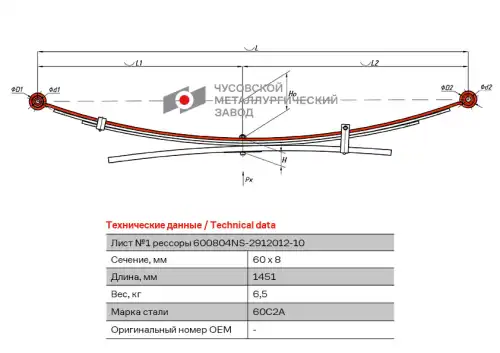 лист рессоры задняя ! №1 Nissan 600804NS291210110 ЧУСОВСКАЯ РЕССОРА