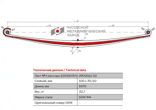 лист подкоренной передний! №2 100х35, L=1970 Volvo 1003202VV-2902102 ЧУСОВСКАЯ РЕССОРА