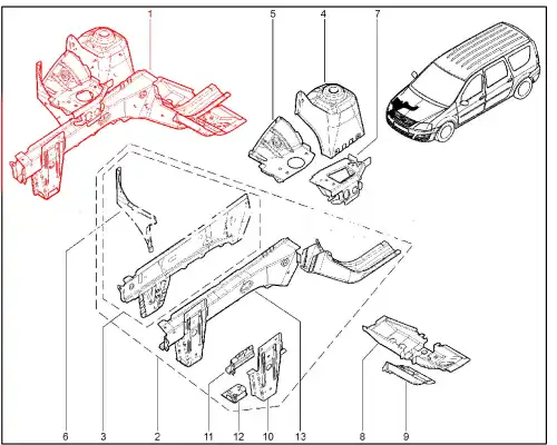 8450013073 Брызговик с лонжероном правый в сборе LADA Largus (FL) NEW Lada