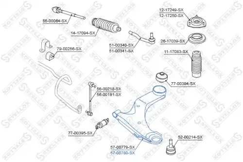 Рычаг подвески STELLOX 57-00780-SX слева передний нижний Nissan Qashqai J10 07>, Renault Koleos 08>
