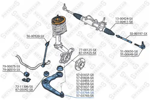 Рычаг подвески STELLOX 57-03764-SX слева Peugeot 206 1.1-2.0D 98>