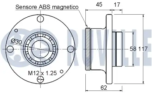 к-кт подшипника ступицы задней! Alfa Romeo145/146,Fiat Punto/Bravo/Marea 98>ABS 221615 RUVILLE