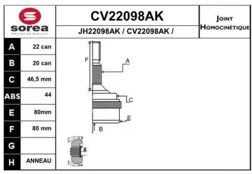 ШРУС наружный EAI CV22098AK